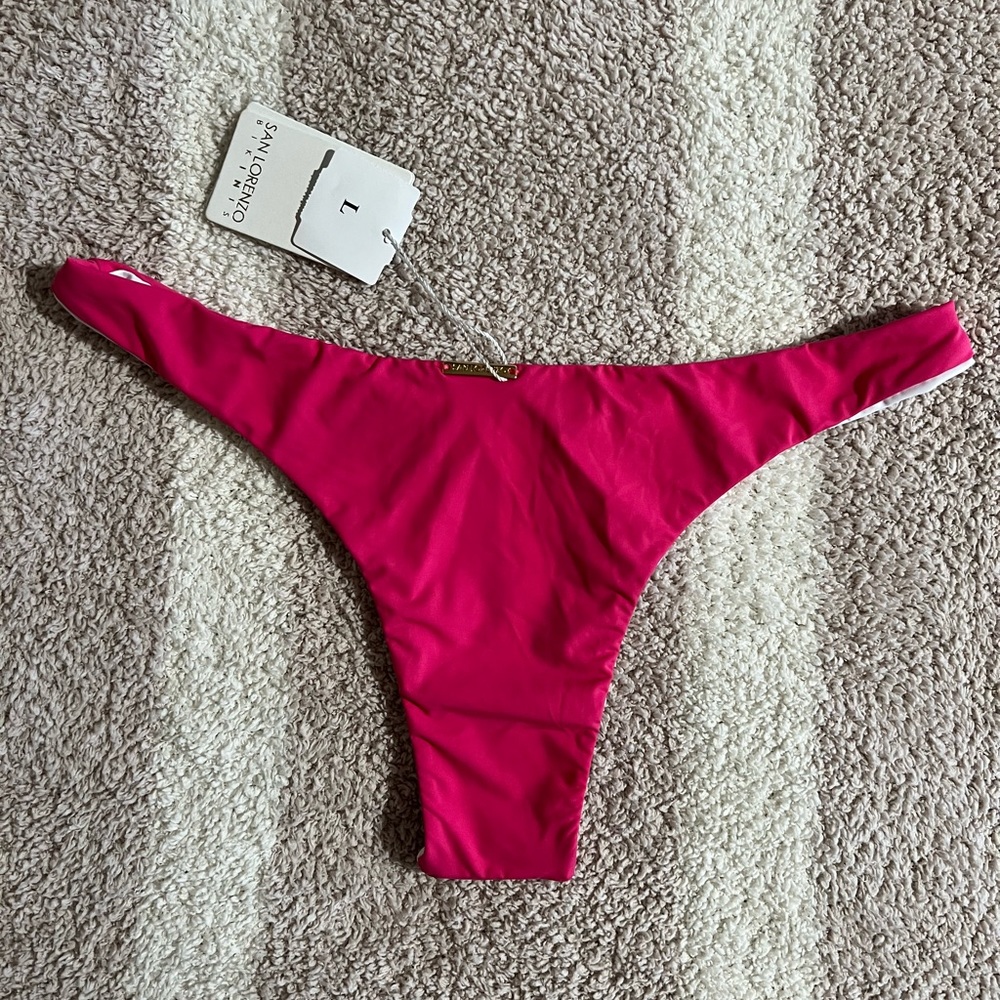 San Lorenzo | Pink and White | Thong Brief Bottom | Size Large | NWT